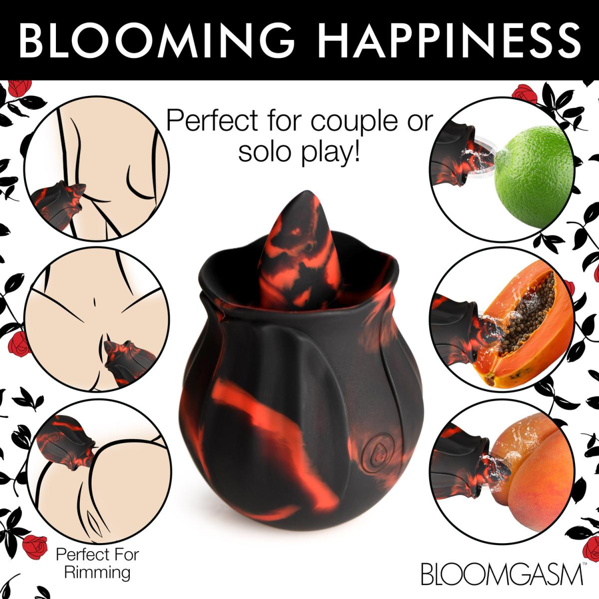 BLOOMGASM - Black Kiss Rimming Rose Vibrator - Red/Black