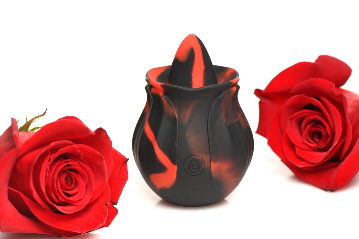 BLOOMGASM - Black Kiss Rimming Rose Vibrator - Red/Black