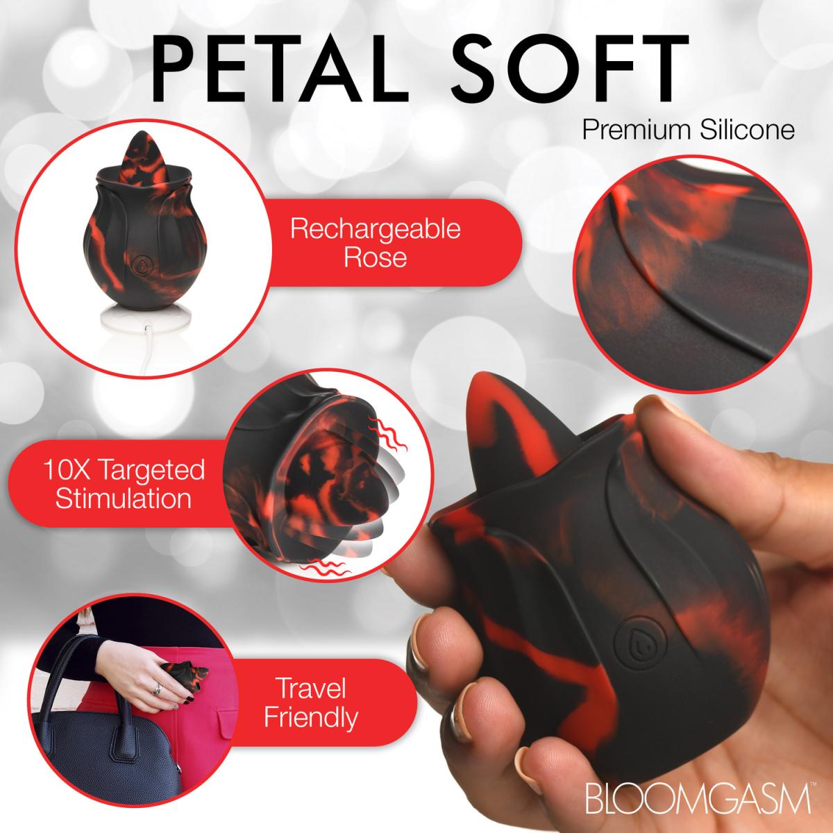 BLOOMGASM - Black Kiss Rimming Rose Vibrator - Red/Black