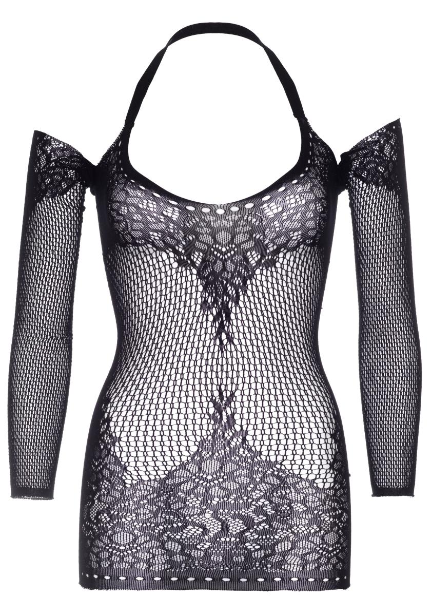 Twist Halter Lace Dress - Black