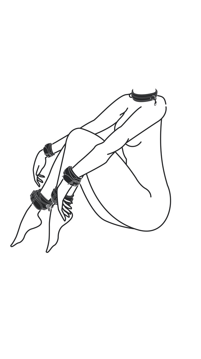Fetish set with collar, ankle- and wrist cuffs
