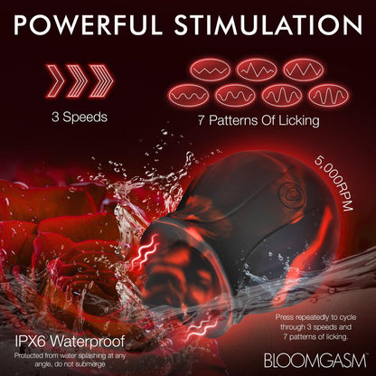 BLOOMGASM - Black Kiss Rimming Rose Vibrator - Red/Black