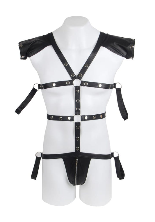 PleazureX heren leren bodyharnas met open achterkant