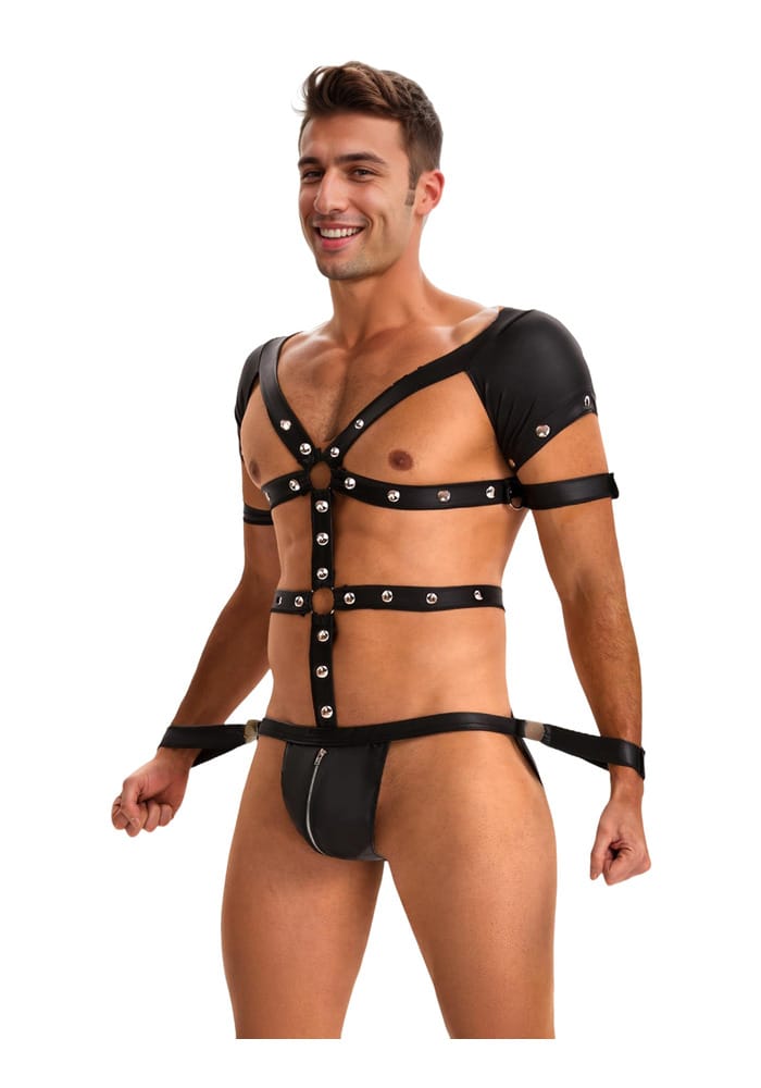 PleazureX heren leren bodyharnas met open achterkant