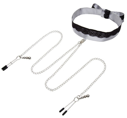 Play Nice Satin Collar &amp; Nipple Clamps