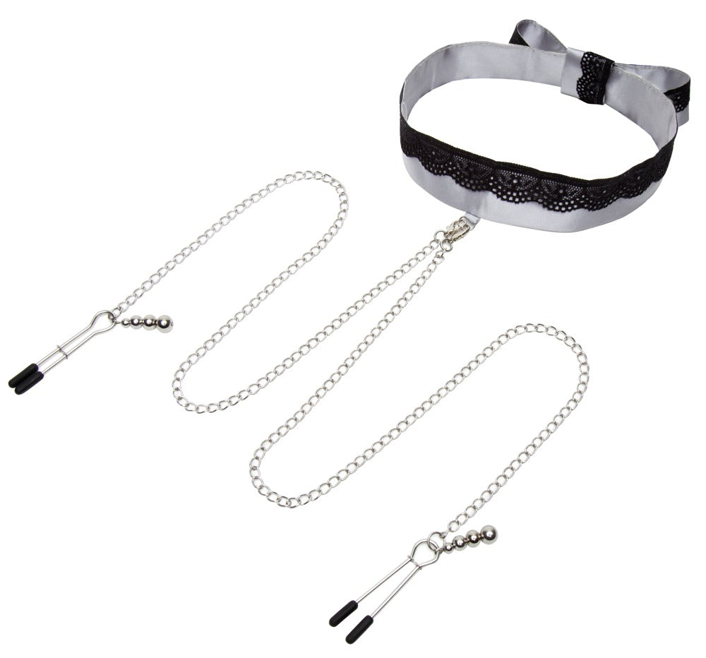 Play Nice Satin Collar &amp; Nipple Clamps
