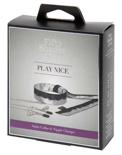 Play Nice Satin Collar &amp; Nipple Clamps