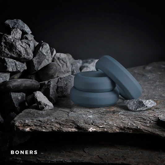 Boners 3-Piece Cock Ring Set - Grey thick