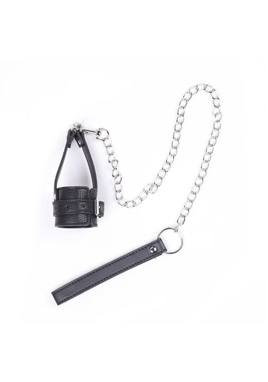 Leren Penis Sleeve Lock met Stalen Uitlaatlijn