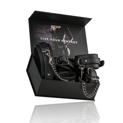 Fetish set with collar, ankle- and wrist cuffs